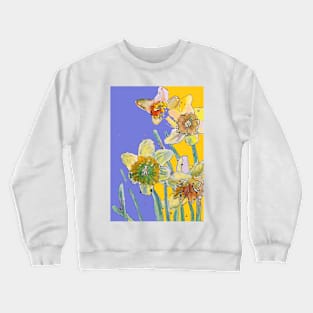 Abstract Yellow Daffodil Watercolor Pattern on mid Purple Crewneck Sweatshirt